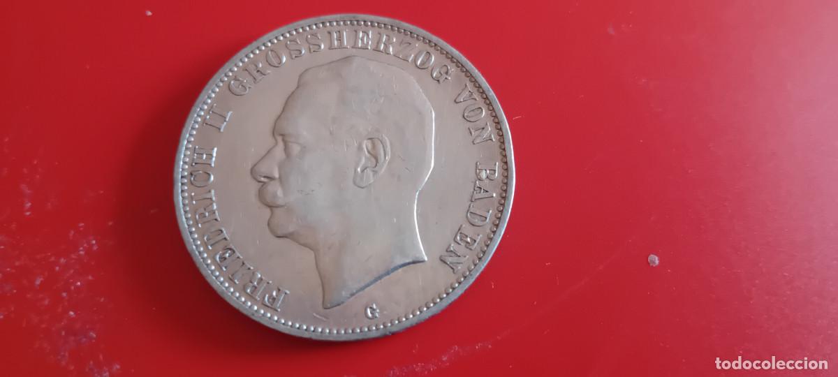 Monedas antiguas de Europa: BADEN 5 MARCOS 1908 FEDERICO II