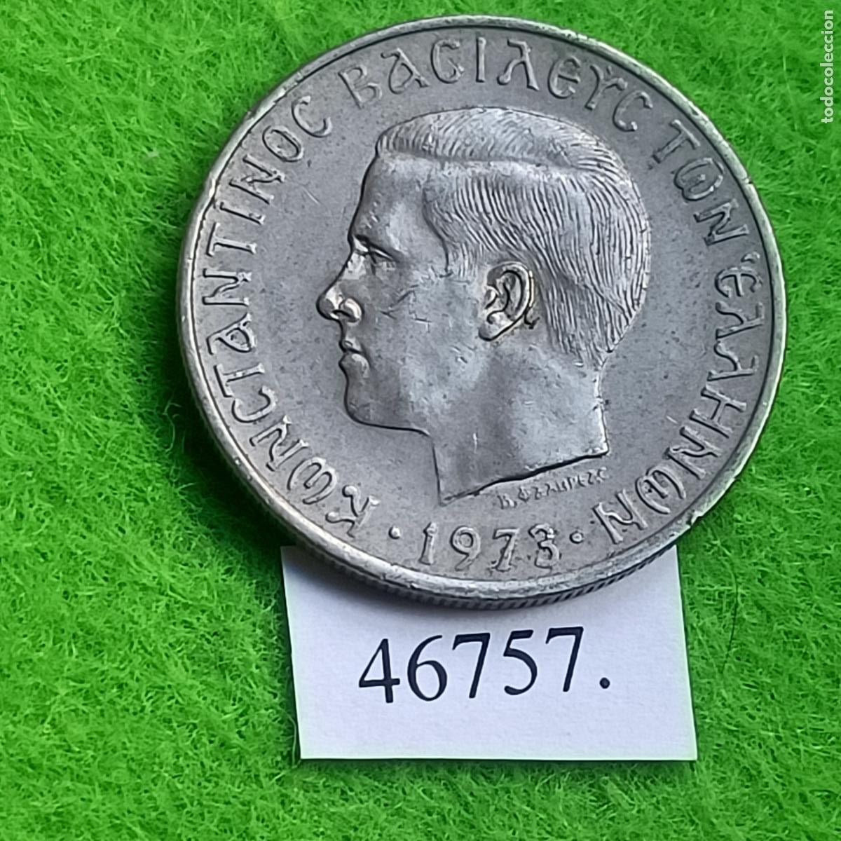 Monedas antiguas de Europa: Grecia 5 dracmas 1973, regimen de los coroneles
