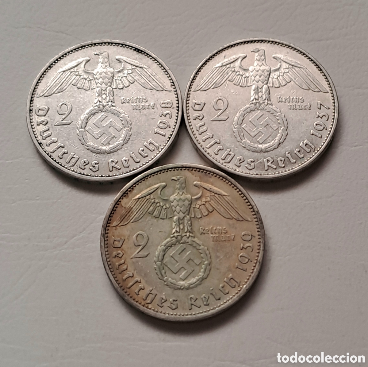 Monedas antiguas de Europa: Alemania Tercer Reich 3x2 marcos 1937,1938,1939