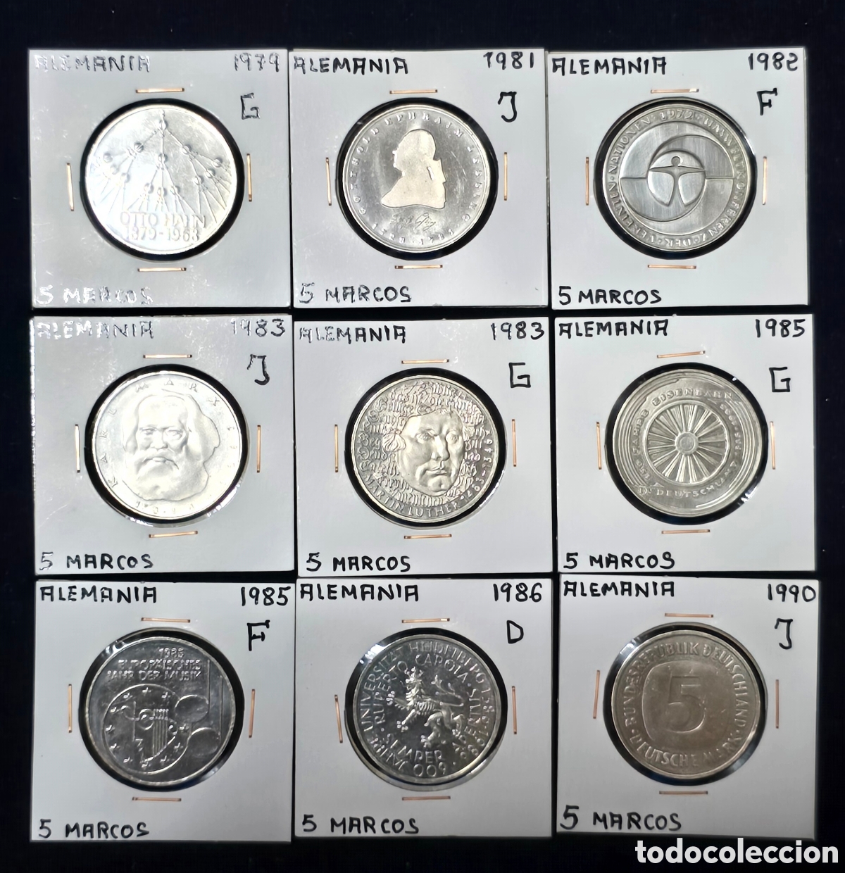 Monedas antiguas de Europa: Alemania lote de 9 Monedas diferentes de 5 Marcos