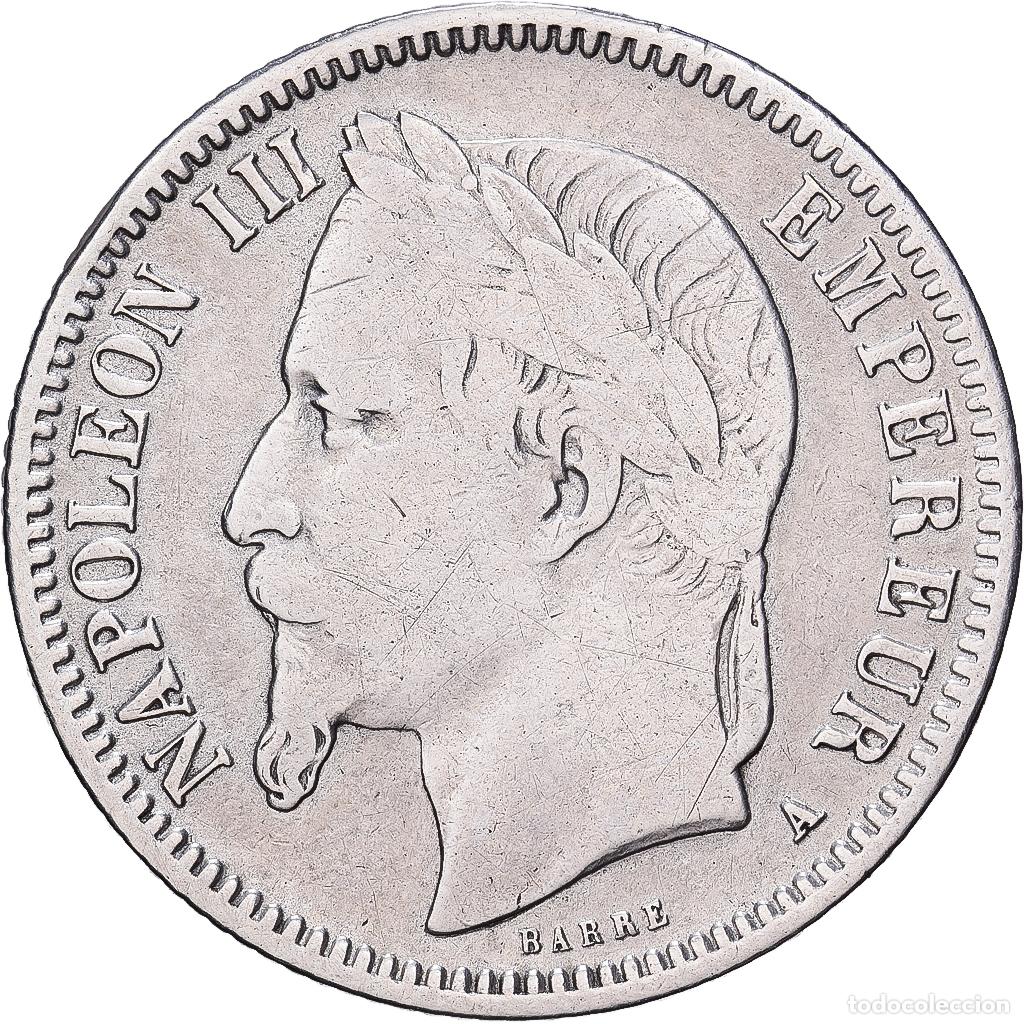 Monedas antiguas de Europa: [#1551190] Francia, Napoleon III, Franc, 1868, Paris, Plata, BC+, Gadoury:463, KM:806.1