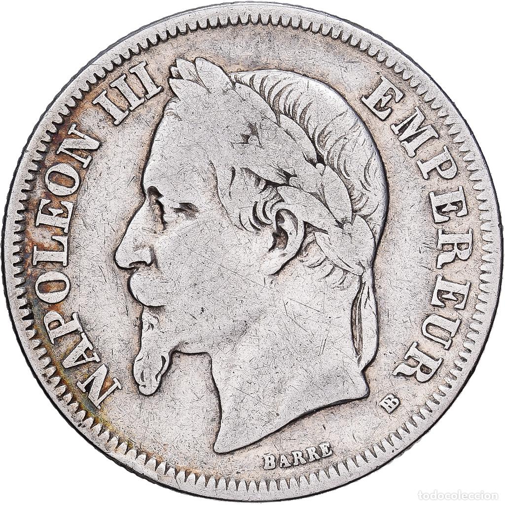 Monedas antiguas de Europa: [#1551197] Francia, Napoleon III, 2 Francs, 1866, Strasbourg, Plata, BC+, Gadoury:527
