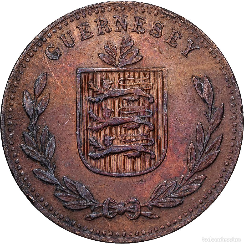 Monedas antiguas de Europa: [#1513441] Guernsey, 8 Doubles, 1914, Heaton, Bronce, MBC, KM:14