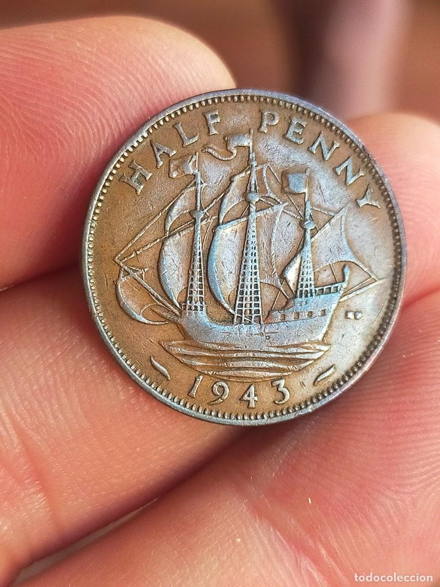 Moedas antigas da Europa: MONEDA DE 1/2 MEDIO HALF PENIQUE PENNY 1943 REINO UNIDO GRAN BRETA&Ntilde;A INGLATERRA BUENA CONSERVACION