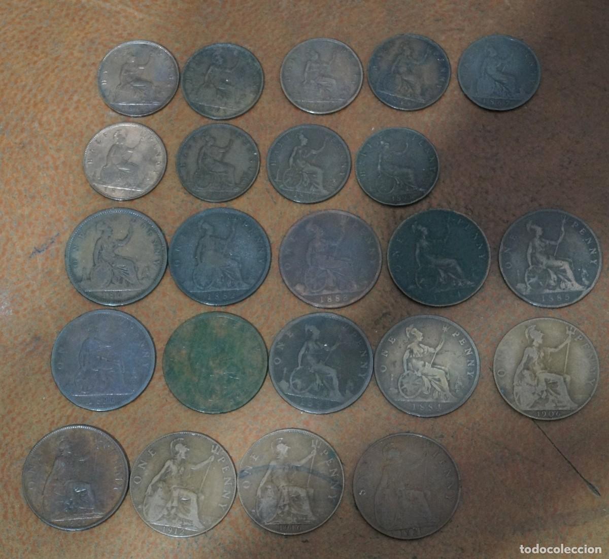 Moedas antigas da Europa: Gran lote de peniques y medio peniques de la Reina Victoria y de Jorge V