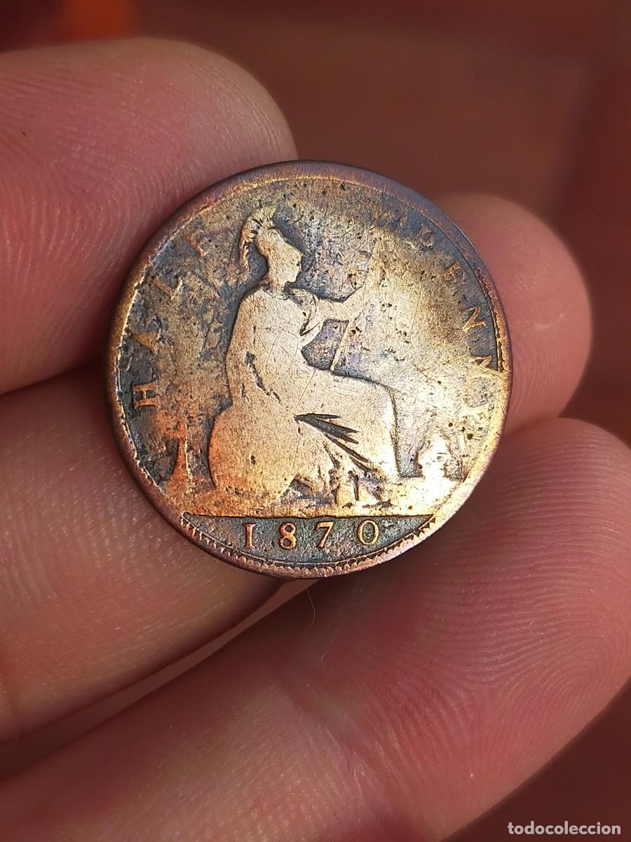Old Coins of Europe: MONEDA DE 1/2 MEDIO HALF PENIQUE PENNY 1870 REINO UNIDO GRAN BRETA&Ntilde;A INGLATERRA MALA CONSERVACION