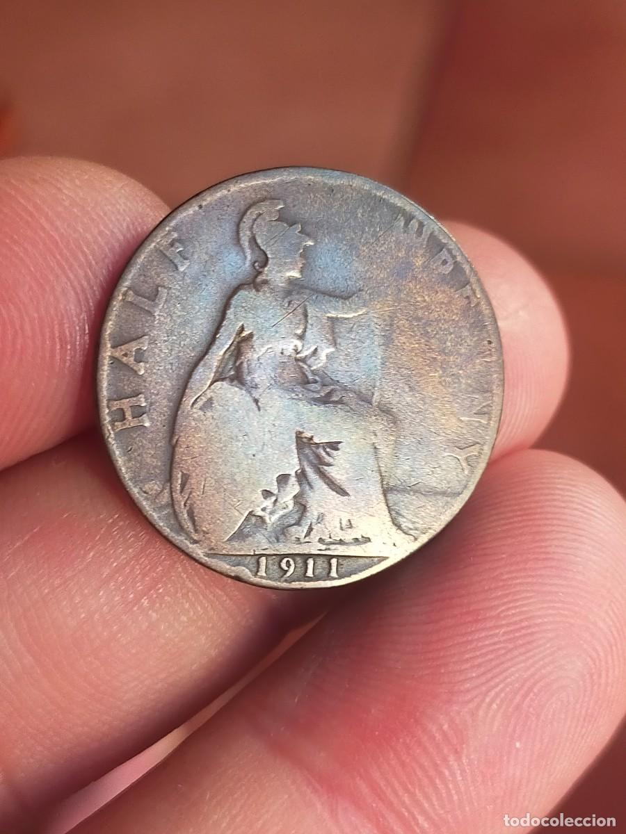 Monedas antiguas de Europa: MONEDA DE 1/2 MEDIO HALF PENIQUE PENNY 1911 REINO UNIDO GRAN BRETA&Ntilde;A INGLATERRA BUENA CONSERVACION