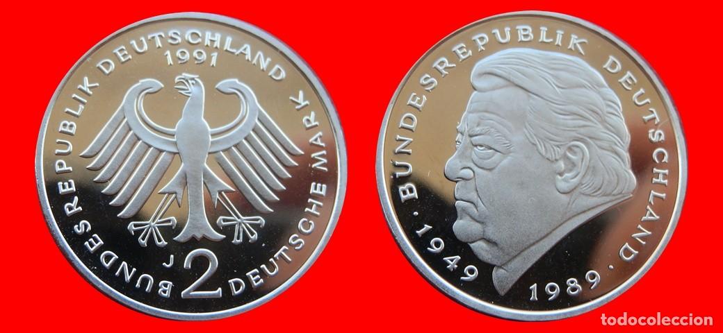 Monedas antiguas de Europa: 2 MARCOS 1991-J FRANZ JOSEF PROOF BRD ALEMANIA-150812