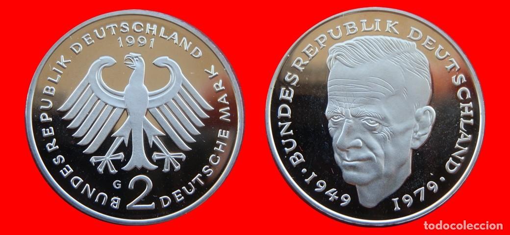 Monedas antiguas de Europa: 2 MARCOS 1991-G KURT SCHUMACHER PROOF BRD ALEMANIA-150813