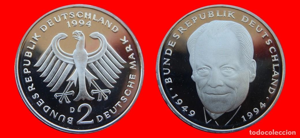 Monedas antiguas de Europa: 2 MARCOS 1994-D VILLY BRANDT PROOF BRD ALEMANIA-150815