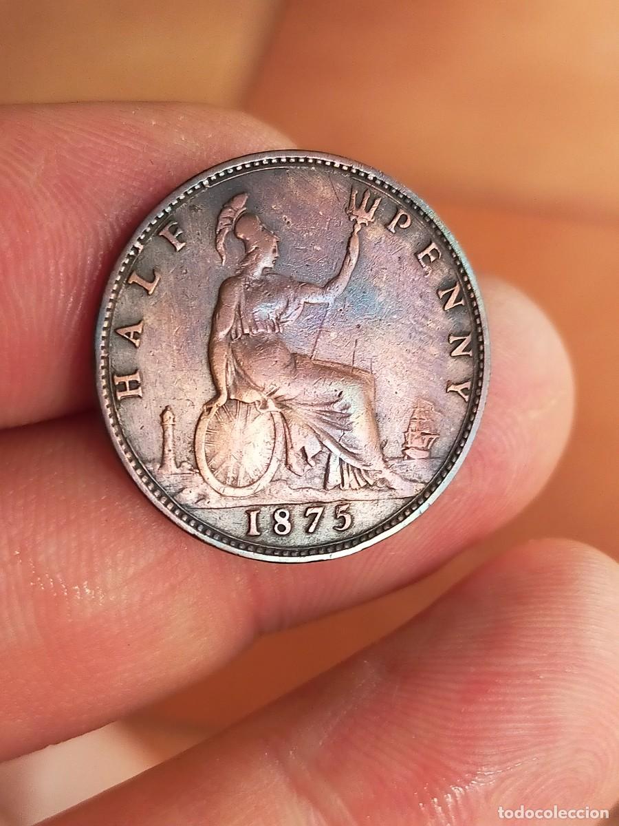 Monedas antiguas de Europa: MONEDA DE 1/2 MEDIO HALF PENIQUE PENNY 1875 REINO UNIDO GRAN BRETA&Ntilde;A INGLATERRA BUENA CONSERVACION