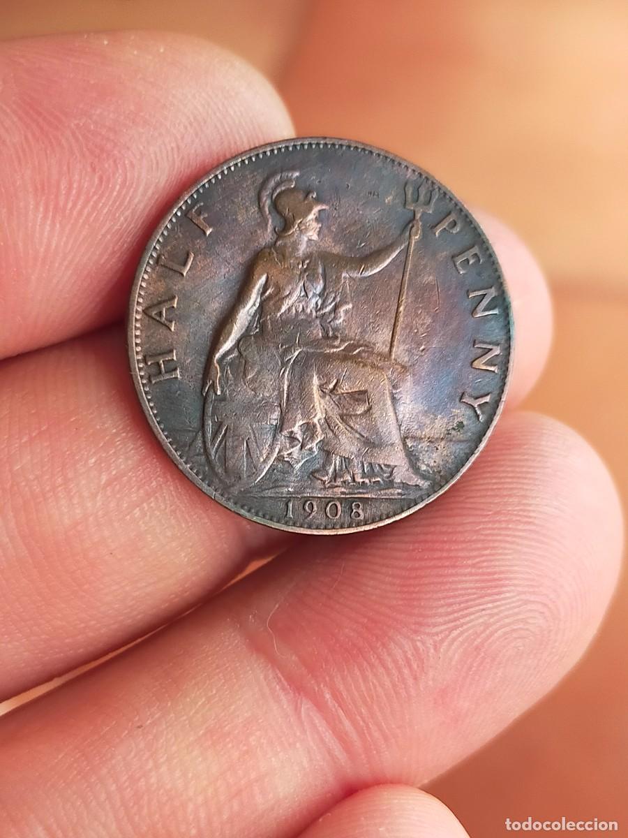 Monedas antiguas de Europa: MONEDA DE 1/2 MEDIO HALF PENIQUE PENNY 1908 REINO UNIDO GRAN BRETA&Ntilde;A INGLATERRA BUENA CONSERVACION