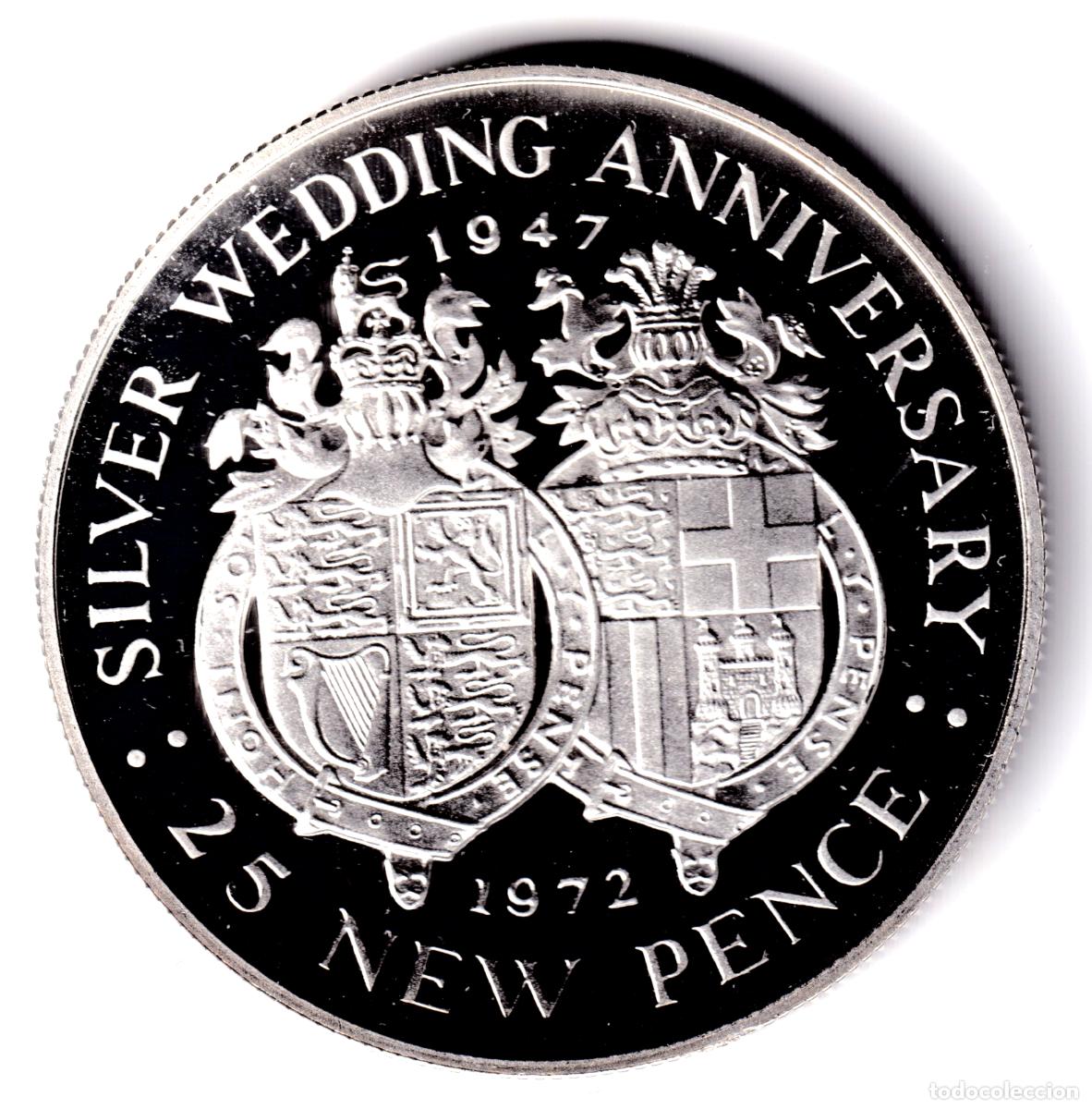 Monedas antiguas de Europa: GIBRALTAR 25 new pence 1972 proof Bodas de plata de los Reyes