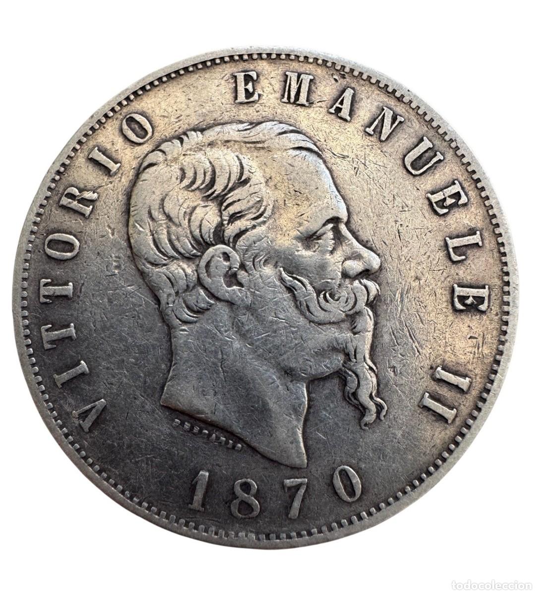 Monedas antiguas de Europa: Italia. Vittorio Emanuel II 5 Liras 1870 Milano Ag MBC/VF