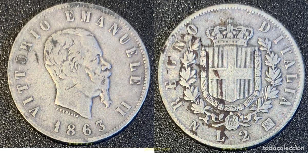 Old Coins of Europe: 2242 ITALIA 1863 ITALIA 2 LIRE VICTOR EMMANUEL II 1863 NAPLES