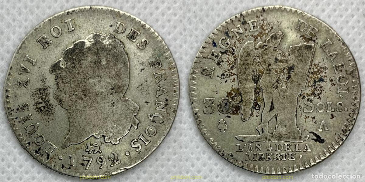 Monedas antiguas de Europa: 2526 FRANCIA 1792 LOUIS XVI 1792 A PARIS 30 SOLS