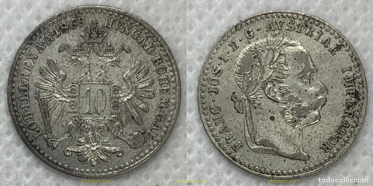 Monedas antiguas de Europa: 2586 AUSTRIA 1869 AUSTRIA FRANC 10 KREUZER 1869