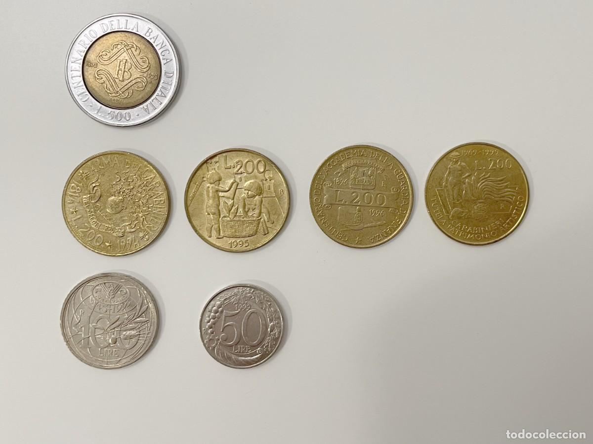 Monedas antiguas de Europa: Monete lire italiane, lotto di 7 monete, incl. la moneta commemorativa 500 lire