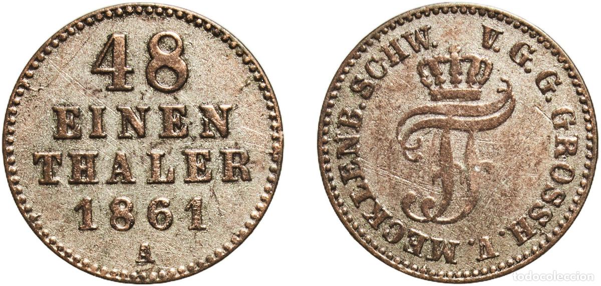 Monedas antiguas de Europa: Germany Grand duchy of Mecklenburg-Schwerin 1861 A 1&frasl;48 Thaler - Frederick Francis II Billon (.208