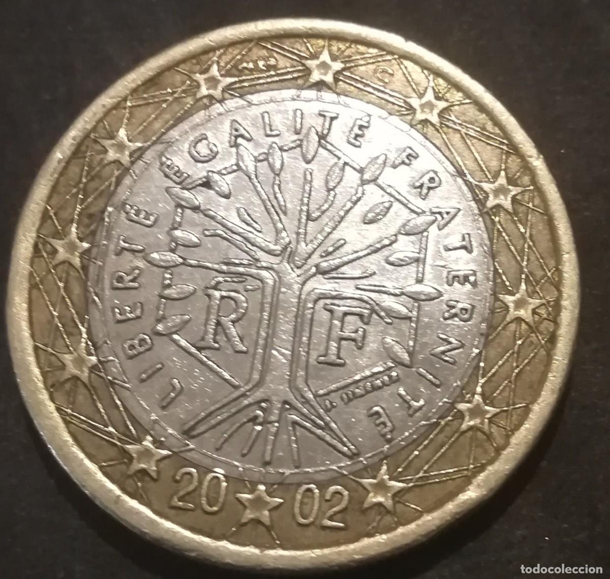 Monedas antiguas de Europa: Moneda de 1 euro Francia 2002 error en la parte inferior