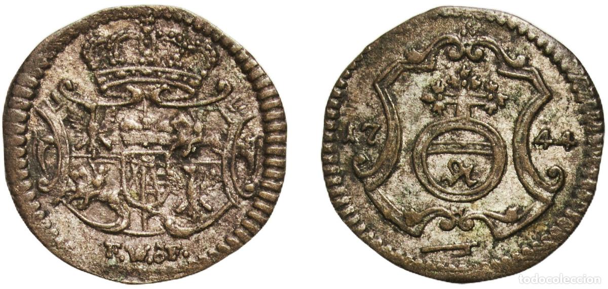 Monedas antiguas de Europa: Germany Electorate of Saxony (Albertinian Line) 1744 FWoF 1 Pfennig - Frederick August II Silver Le