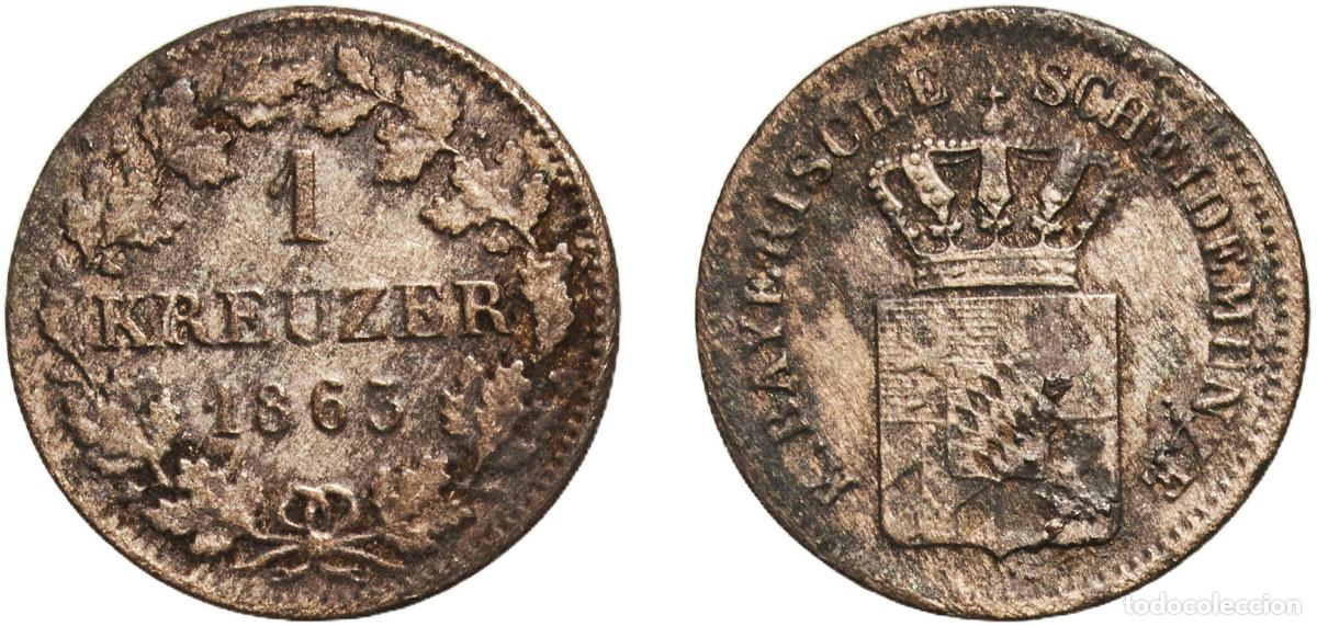 Monedas antiguas de Europa: Germany Kingdom of Bavaria 1863 1 Kreuzer - Maximilian II Billon (.166 silver) Munich Mint (3358000