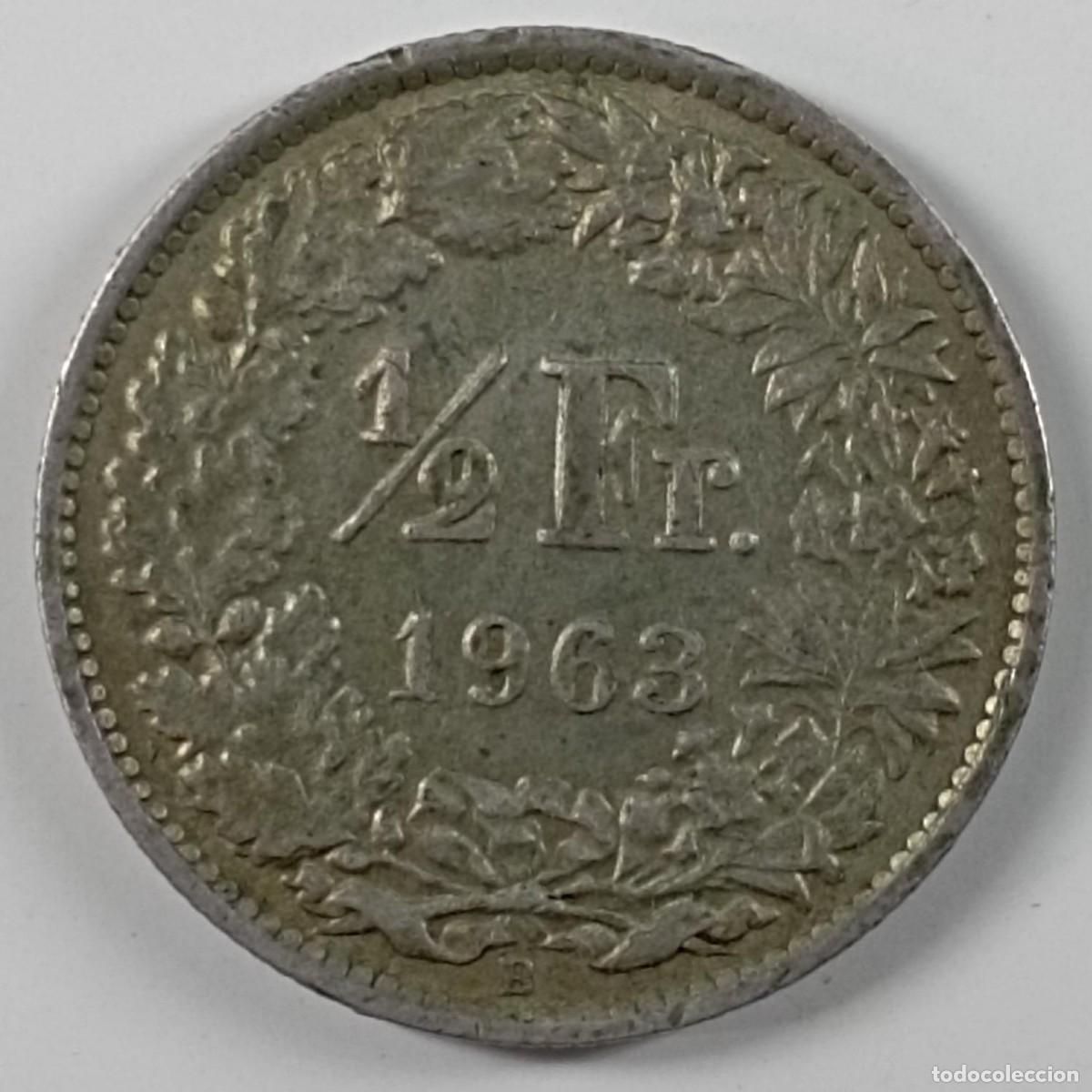 Monedas antiguas de Europa: Moneda de Suiza 1/2 franco 1963 de plata