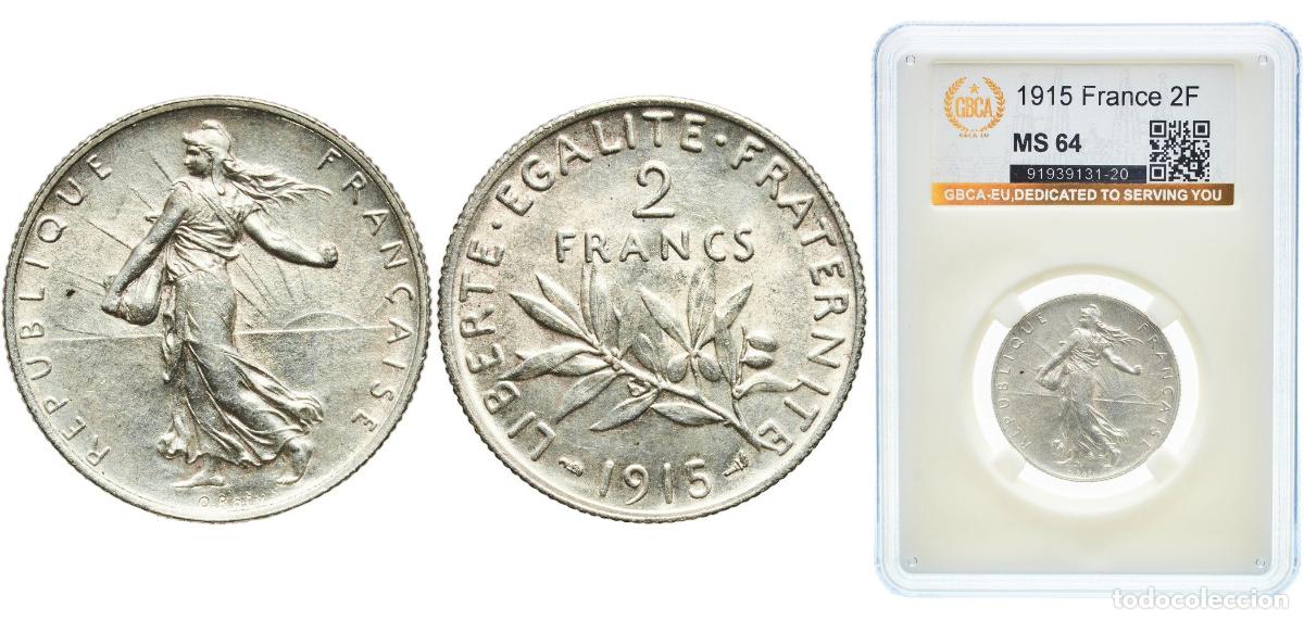 Monedas antiguas de Europa: France Third Republic 1915 2 Francs Silver (.835) (13963409) 10g GBCA MS Franc 2014 266/17 KM 845.1