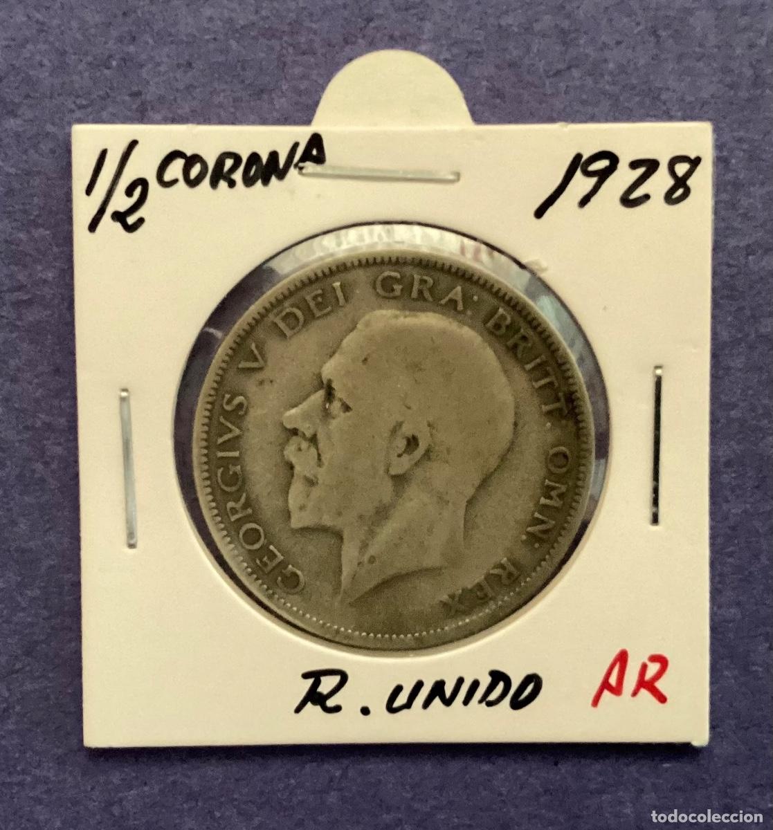 Monedas antiguas de Europa: 1/2 corona plata 1928 Jorge V R.Unido