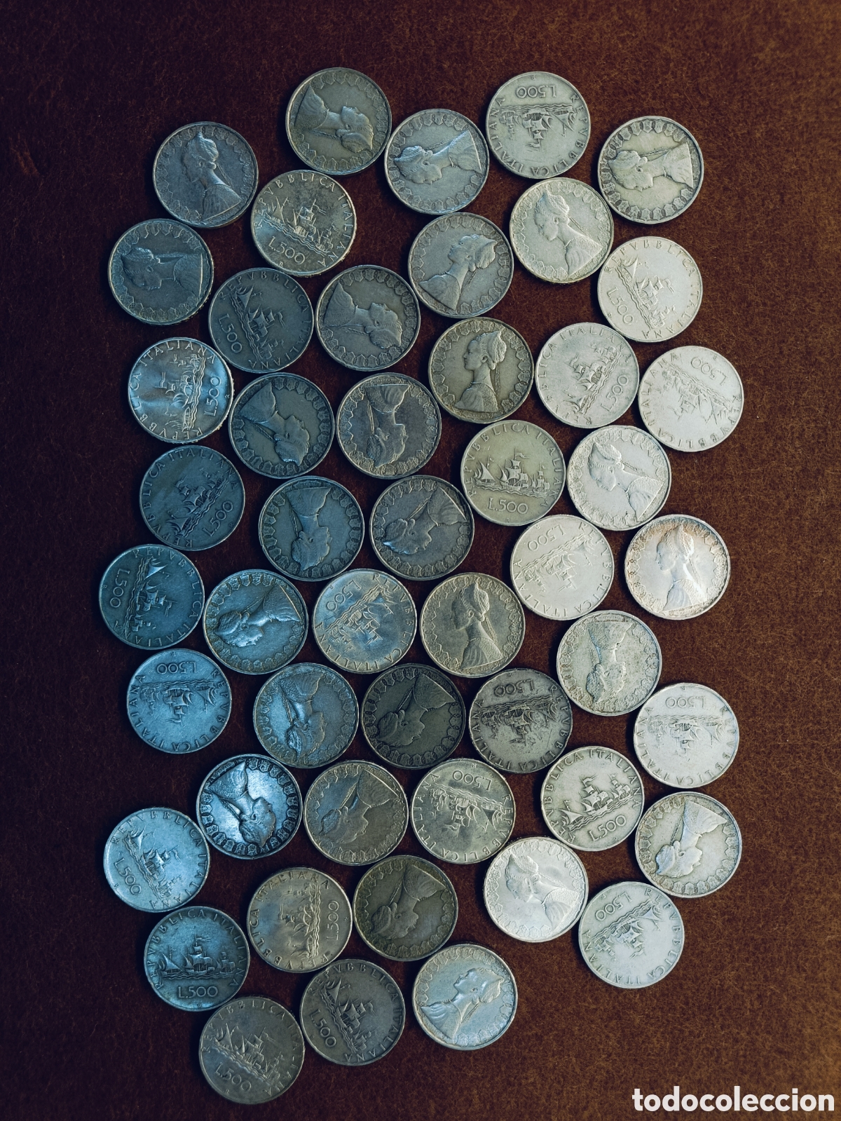Monedas antiguas de Europa: GRAN LOTE DE 49 MONEDAS DE 500 LIRAS DE PLATA . ITALIA . 538 GRAMOS DE PLATA