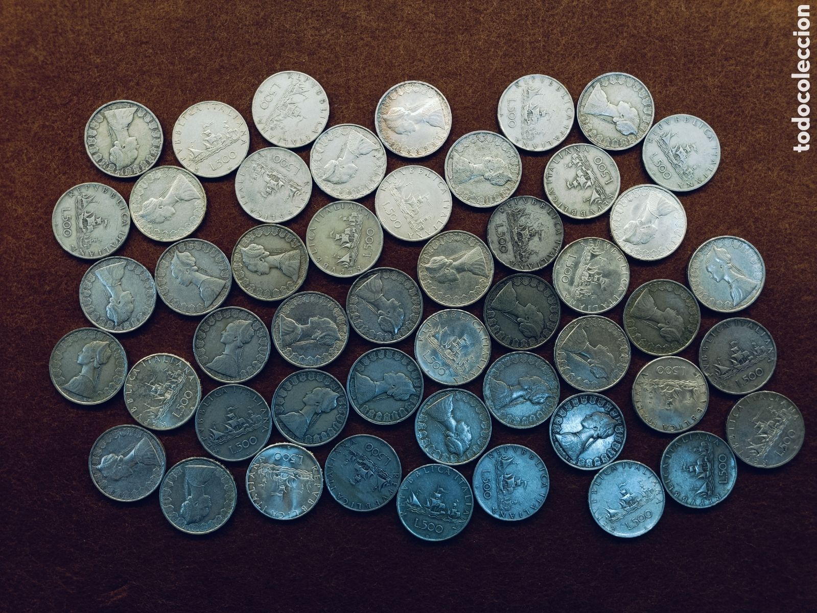 Monedas antiguas de Europa: GRAN LOTE DE 49 MONEDAS DE 500 LIRAS DE PLATA . ITALIA . 538 GRAMOS DE PLATA