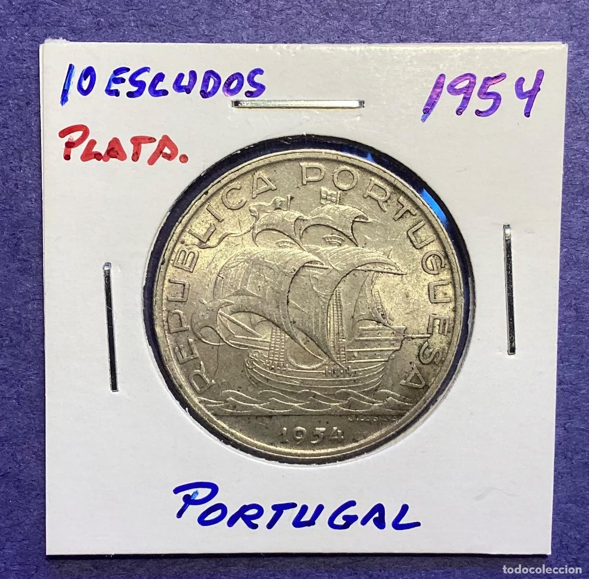 Monedas antiguas de Europa: 10 escudos plata Portugal 1954