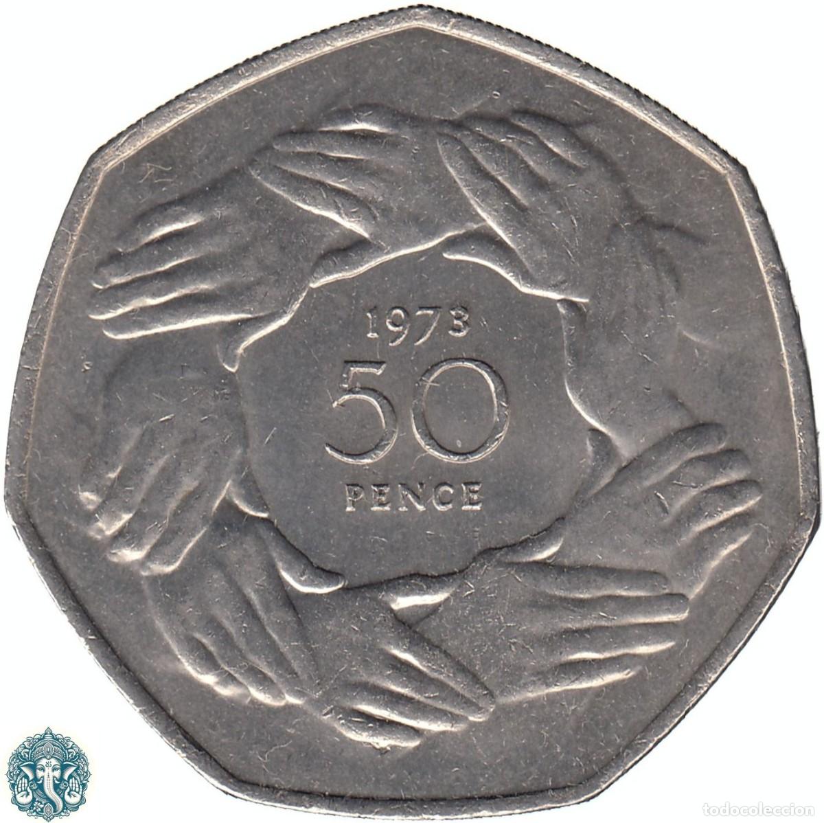 Monedas antiguas de Europa: REINO UNIDO 50 Peniques 1973 conmemorativa Entrada en la UEE KM#918 INGLATERRA GRAN BRETA&Ntilde;A