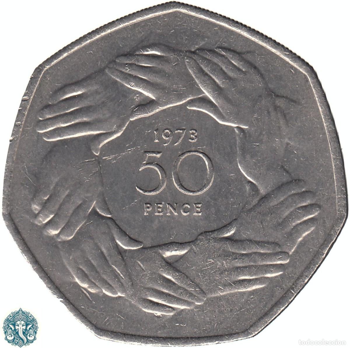 Monedas antiguas de Europa: REINO UNIDO 50 Peniques 1973 conmemorativa Entrada en la UEE KM#918 INGLATERRA GRAN BRETA&Ntilde;A