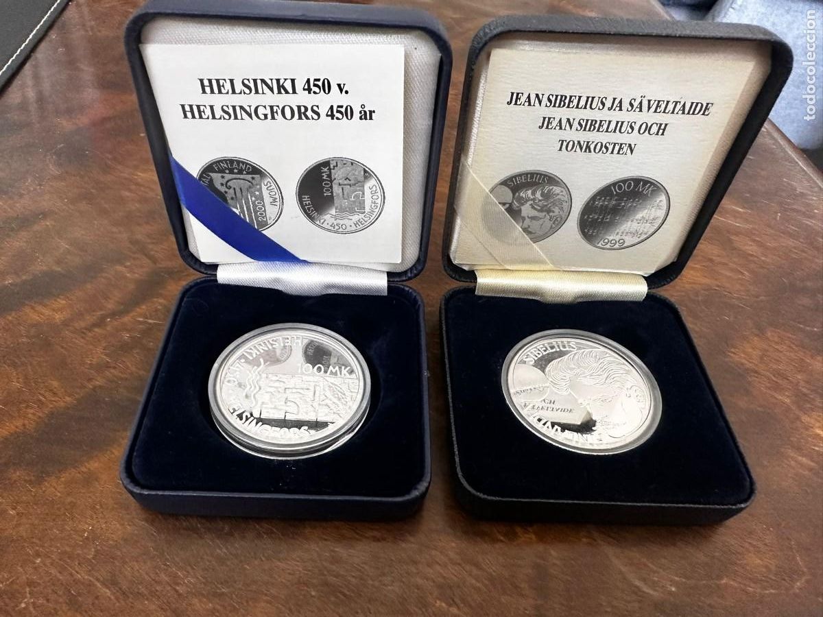 Monedas antiguas de Europa: LOTE: &rdquo;Ediciones de Gala en Estuche: Grandes Homenajes de Finlandia (100 Markkaa Plata Proof)&rdquo;