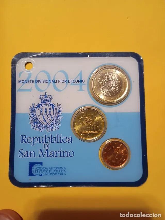 Monedas antiguas de Europa: San Marino a&ntilde;o 2004 carpeta de 1 c&eacute;ntimo, 10 c&eacute;ntimos y 1 euros &euro;
