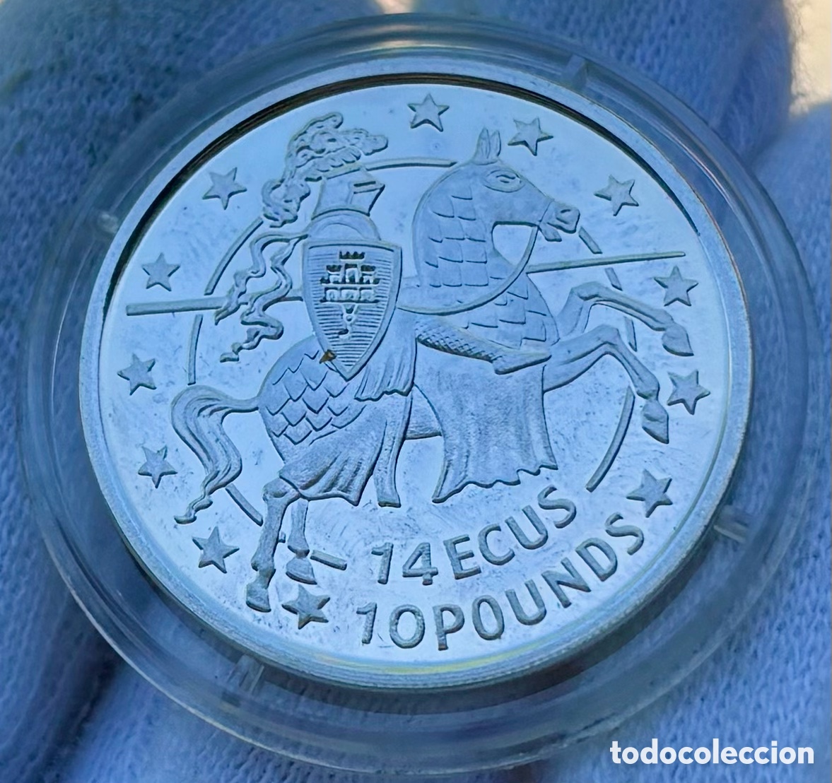 Monedas antiguas de Europa: Moneda PLATA GIBRALTAR 10 Pounds 14 Ecus 1992 Proof. C&aacute;psula. Libras