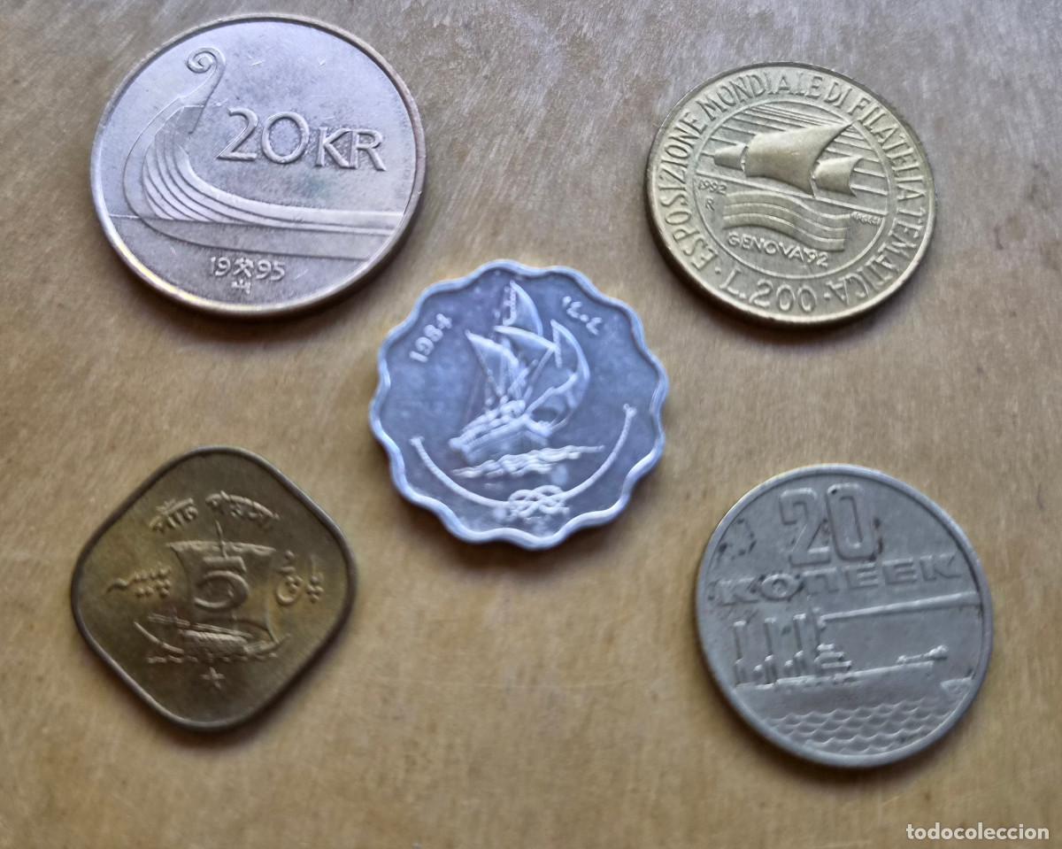 Monedas antiguas de Europa: Tem&aacute;tica BARCOS. Lote 5 monedas del mundo. Mozambique, URSS, Maldivas, Noruega e Italia
