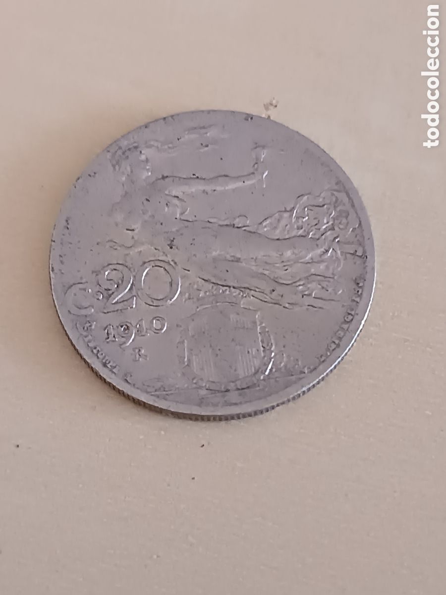 Monedas antiguas de Europa: Moneda 20 c&eacute;ntimos Italia 1910