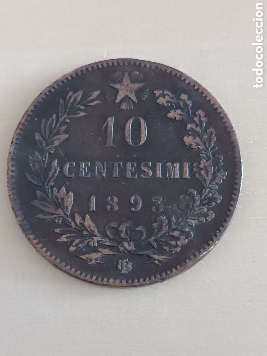 Monedas antiguas de Europa: Moneda 10 c&eacute;ntimos 1893 Italia