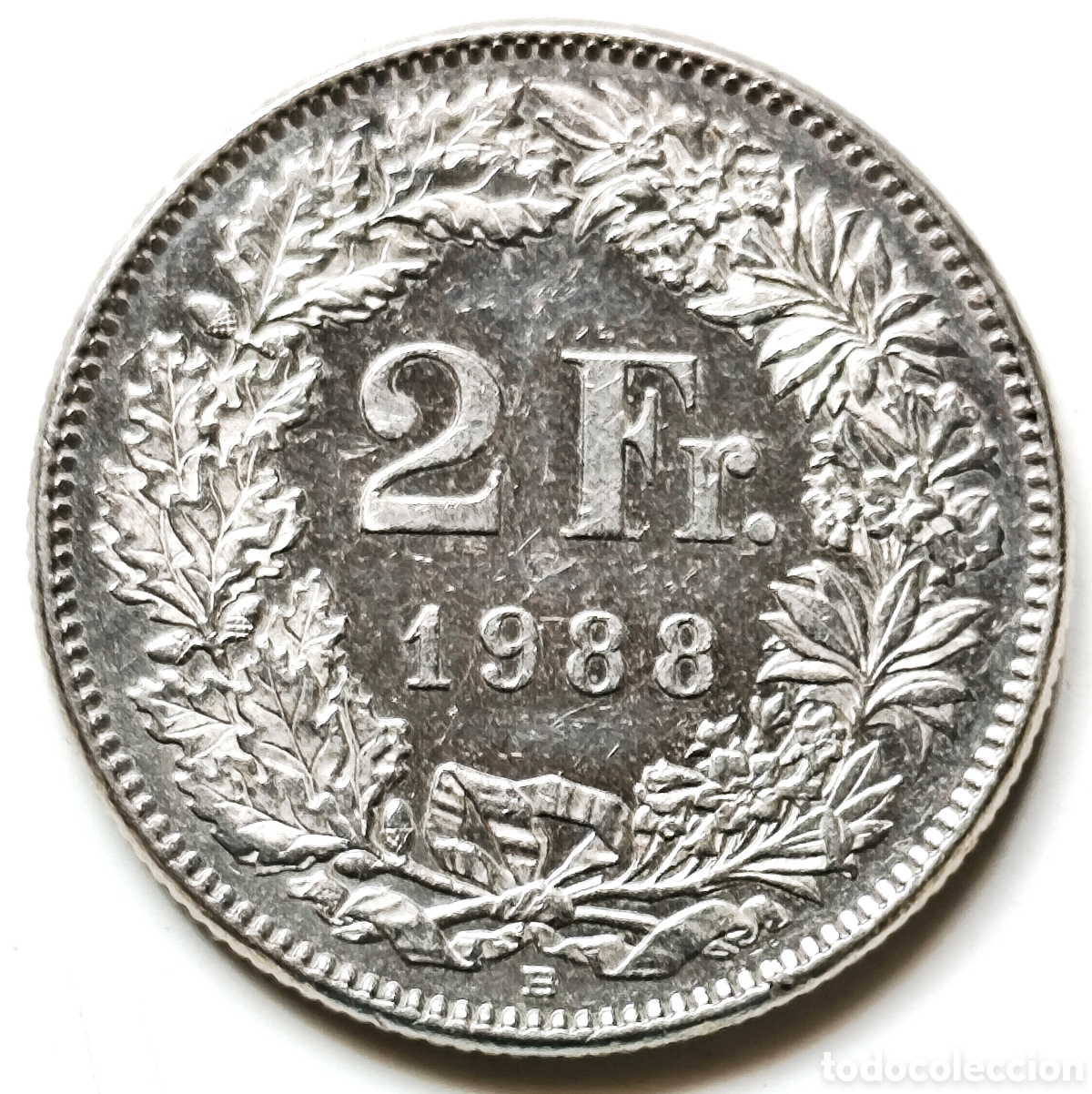 Monedas antiguas de Europa: Suiza, 2 francs de 1988, especimen similar a proof, usada