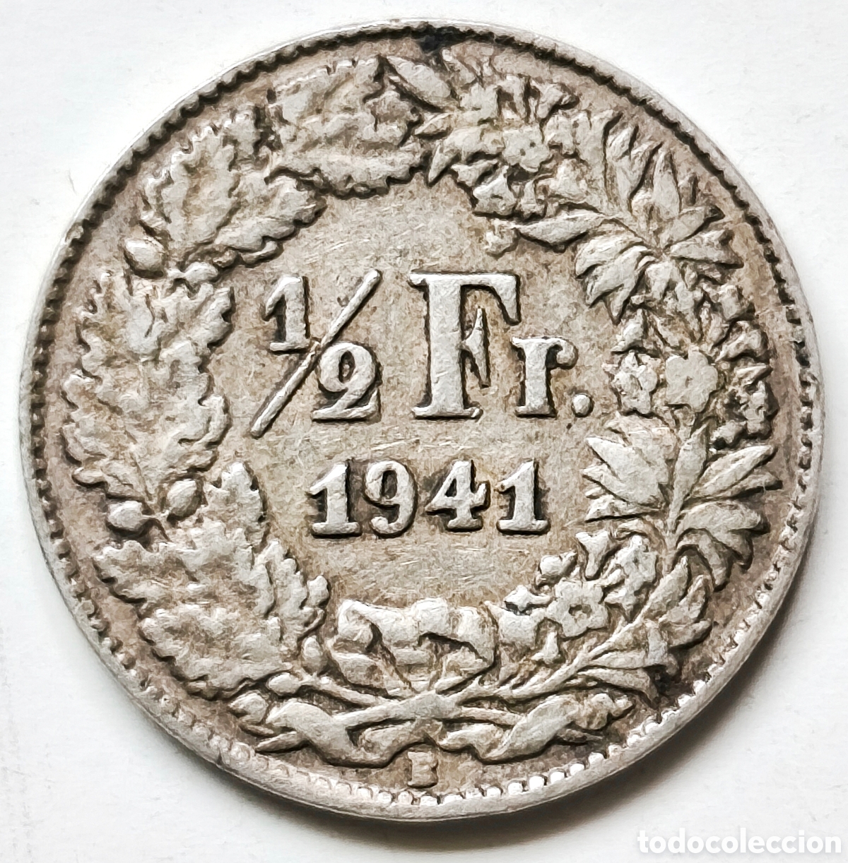 Monedas antiguas de Europa: Suiza, 1/2 francs de 1941-B, fecha clave, solo 200,000 unidades, rara