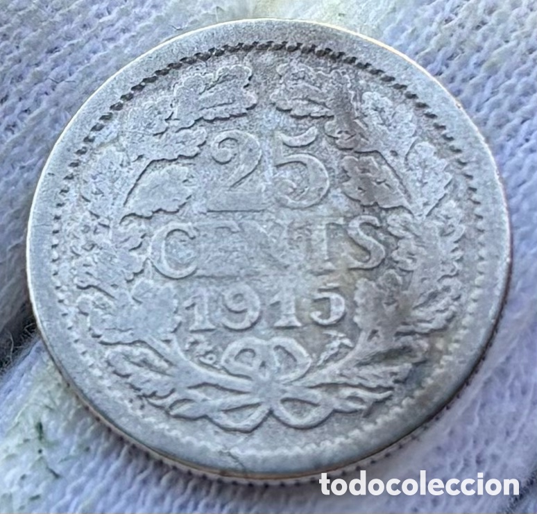 Monedas antiguas de Europa: Moneda PLATA HOLANDA 25 Cents 1915. Wilhelmina. Pa&iacute;ses Bajos