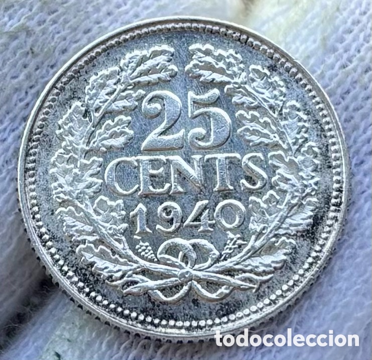 Monedas antiguas de Europa: Moneda PLATA HOLANDA 25 Cents 1940. Wilhelmina. Pa&iacute;ses Bajos