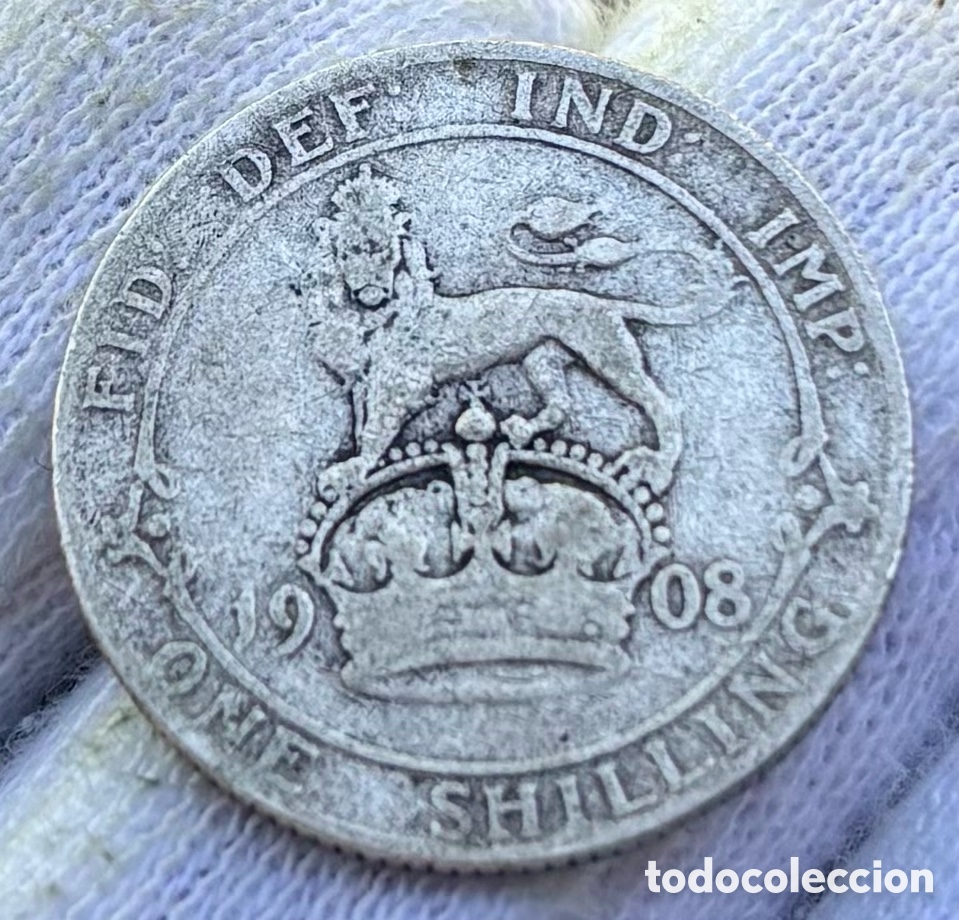 Monedas antiguas de Europa: Moneda PLATA INGLATERRA 1 Chel&iacute;n 1908. Eduardo VII. Reino Unido. UK Shilling