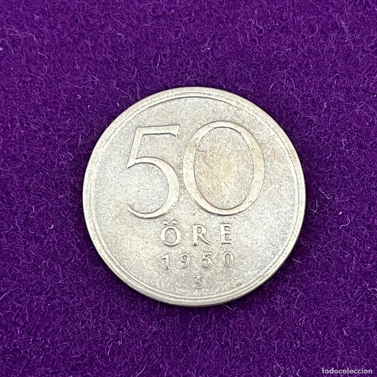 Monedas antiguas de Europa: MONEDA DE PLATA DE SUECIA. 50 ORE. 1950. GUSTAVO VI. 4,80GR. ORIGINAL.