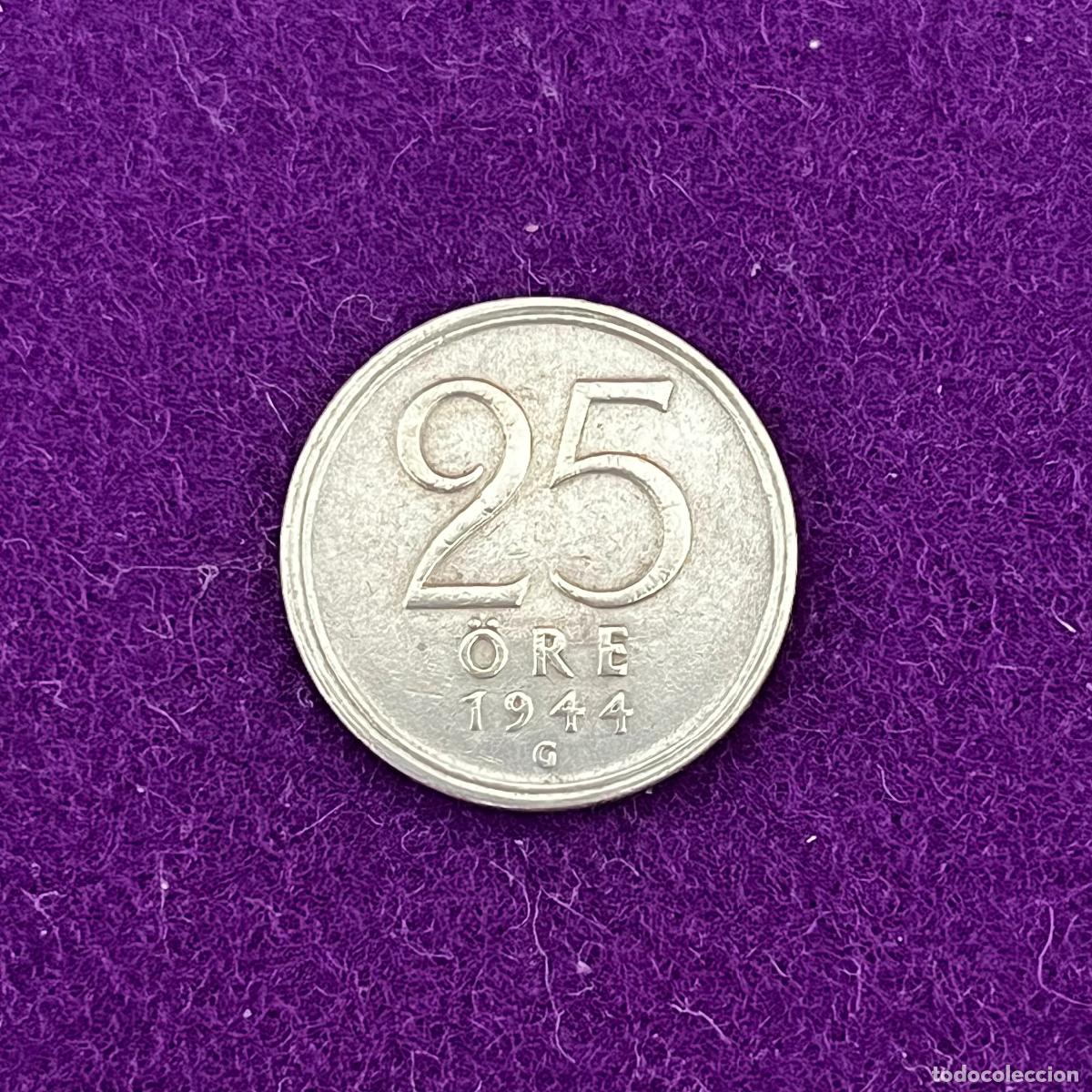 Monedas antiguas de Europa: MONEDA DE PLATA DE SUECIA. 25 ORE. 1944. GUSTAVO VI. 2,32GR. ORIGINAL.
