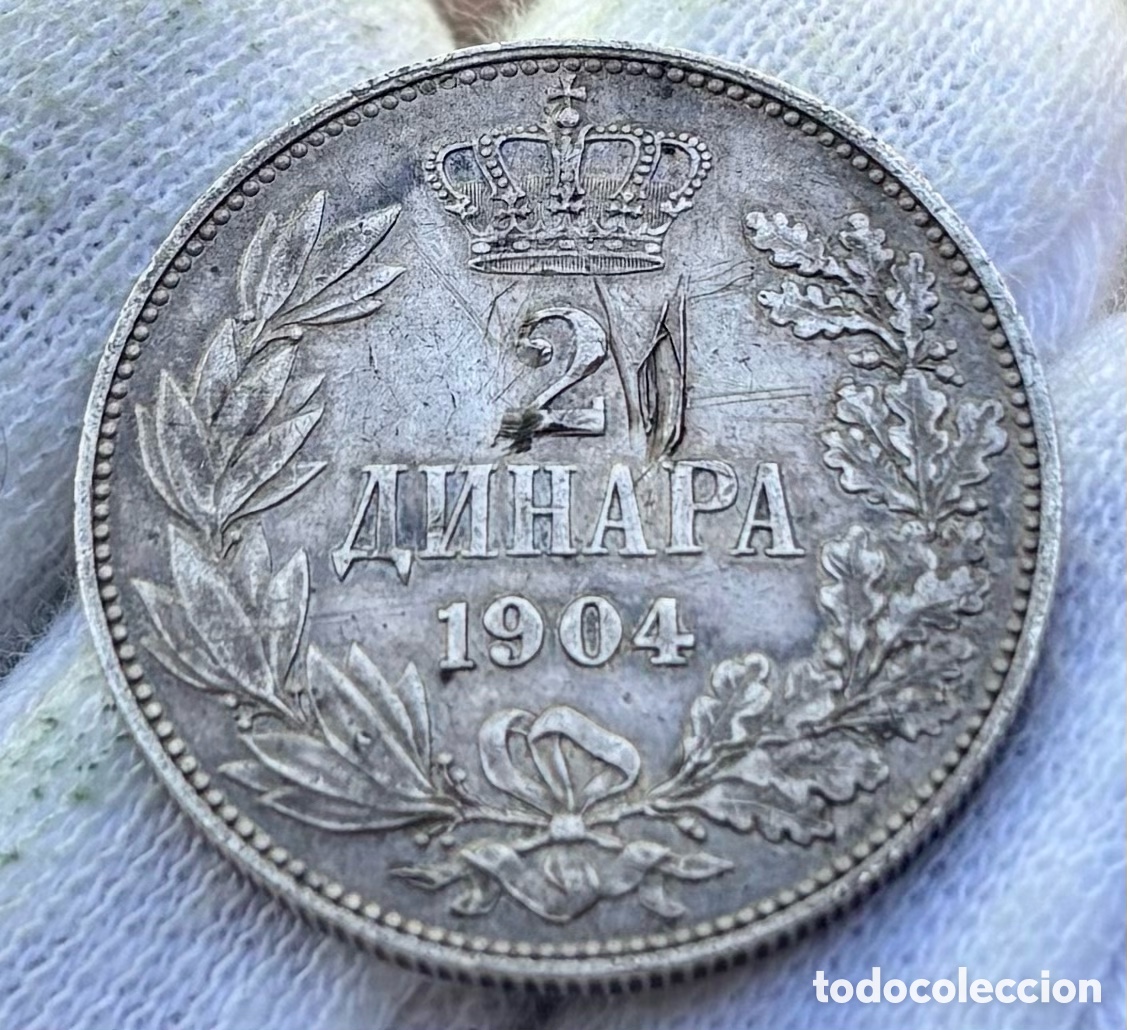 Monedas antiguas de Europa: Moneda PLATA SERBIA 2 Dinara 1904
