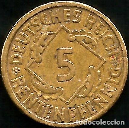 Monedas antiguas de Europa: ALEMANIA, WEIMAR 1924 A - 5 RENTENPFENNIG - KM 32 - CIRCULADA