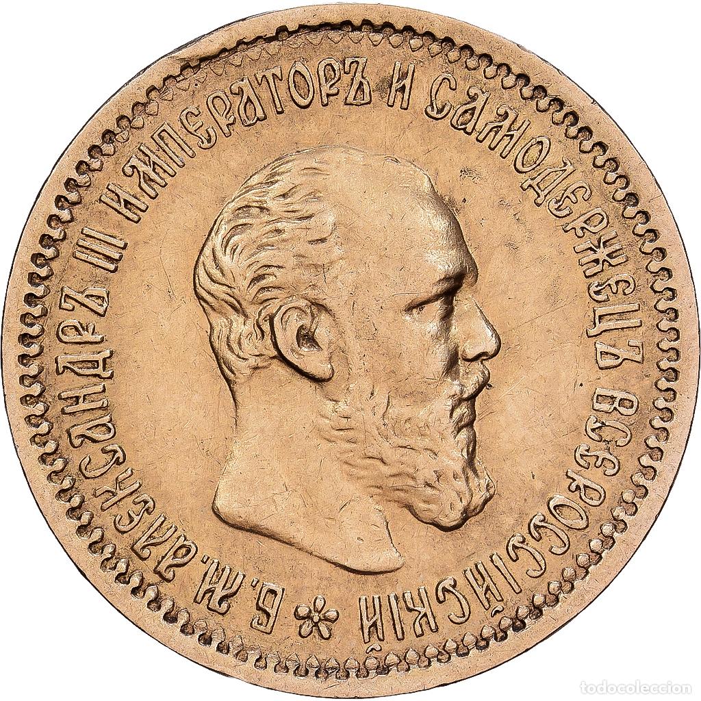 Old Coins of Europe: [#1202996] Rusia, Alexander III, 5 Roubles, 1890, St. Petersburg, Oro, MBC, KM:42